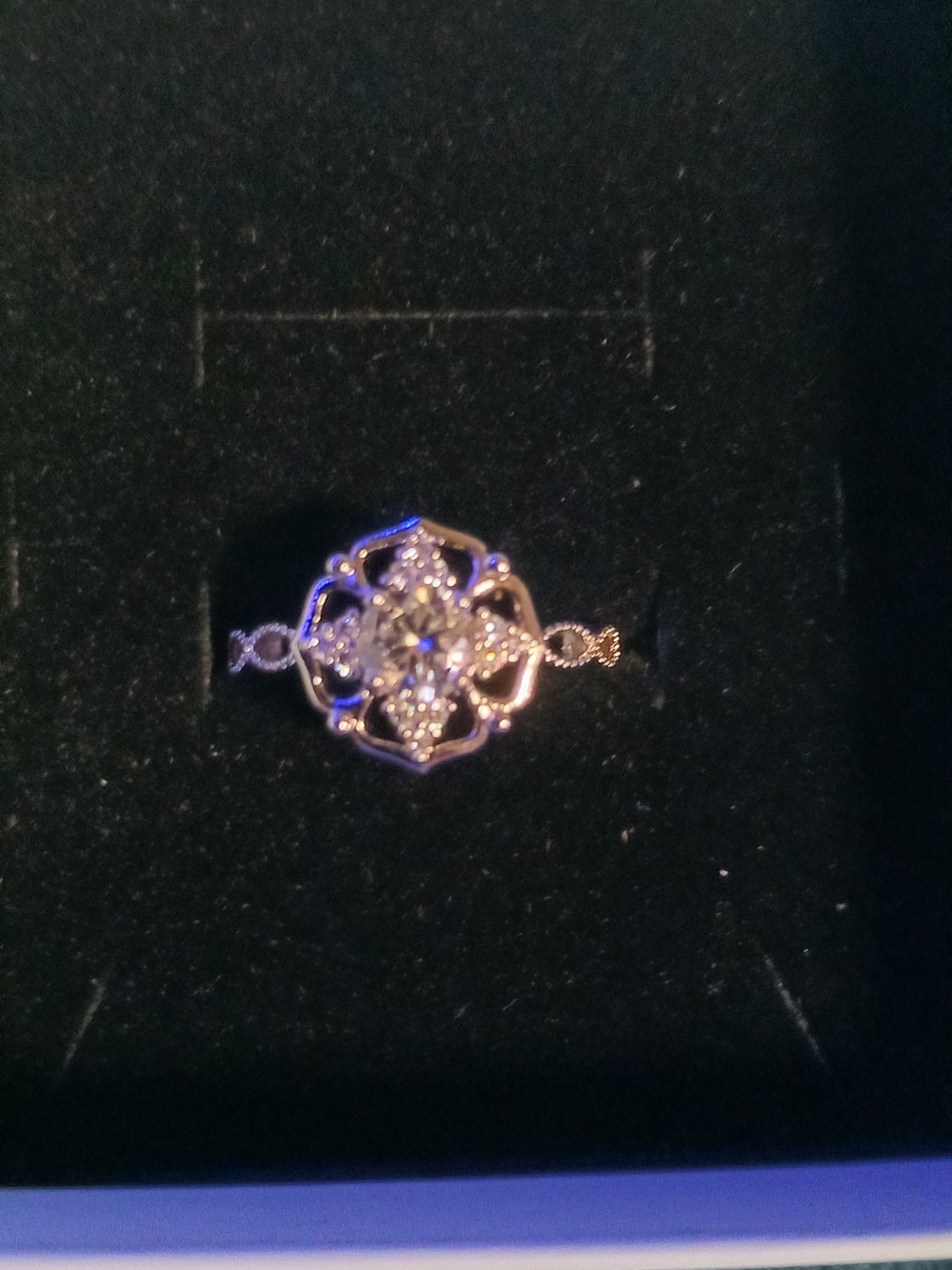 Delicate Moissanite Floral Halo Ring with Center Crystal